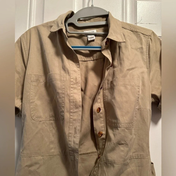 J. Crew Factory Tan/olive Utility Lyocell Cotton Belted Shirt Dress J6321 size 2 - Picture 2 of 4